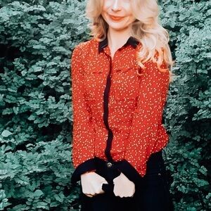 Anthropologie Maeve Red White Polka Dot Blouse